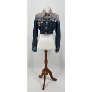 Freda Five Crop Denim Jacket Beaded Embroidered Boho‎ Y2K Indie Festival